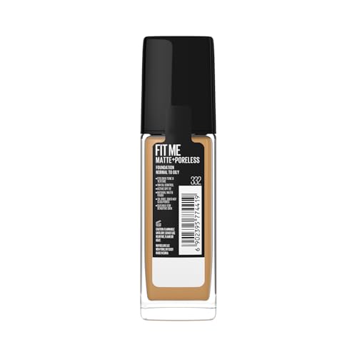 Maybelline New York Liquid Foundation, Matte Finish, With SPF, Absorbs Oil, Fit Me Matte + Poreless, 332 Golden Caramel, 30ml