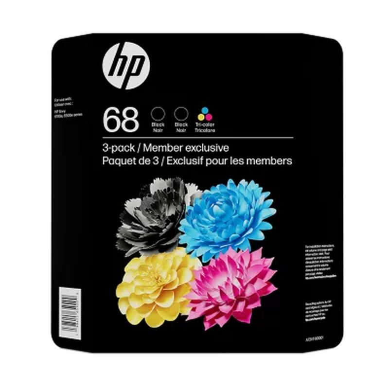 HP 68 3-Pack Tri-Color (1)/Black (2) Original Ink Cartridges