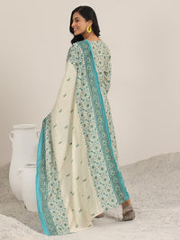 Blue Printed Silk Blend Straight Suit with Dupatta