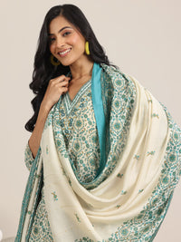 Blue Printed Silk Blend Straight Suit with Dupatta