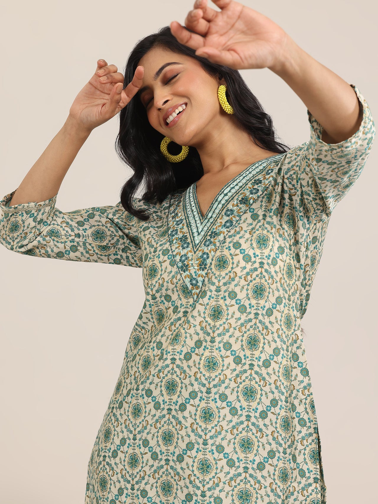 Blue Printed Silk Blend Straight Suit with Dupatta