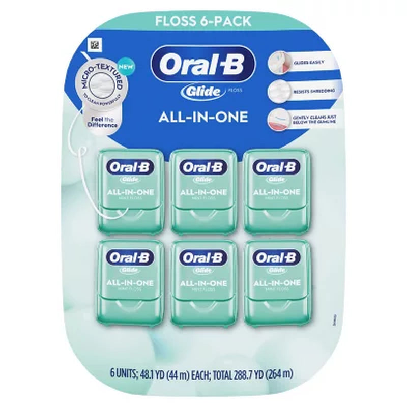 Oral-B Glide All-In-One Mint Flavor Dental Floss, 44 M, 6 Pk.