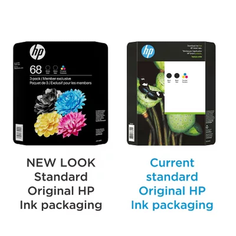 HP 68 3-Pack Tri-Color (1)/Black (2) Original Ink Cartridges