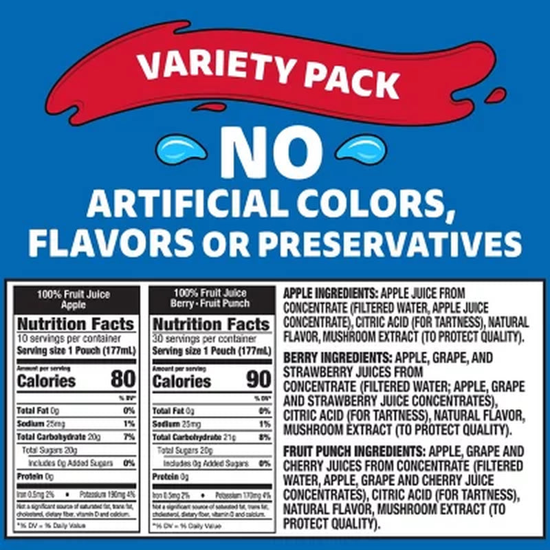 Capri Sun 100% Juice Variety Pack, 6 Fl. Oz. Pouches, 40 Pk.