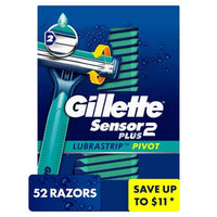 Gillette Sensor2 plus Lubrastrip Pivoting Head Disposable Razors, 52 Ct.