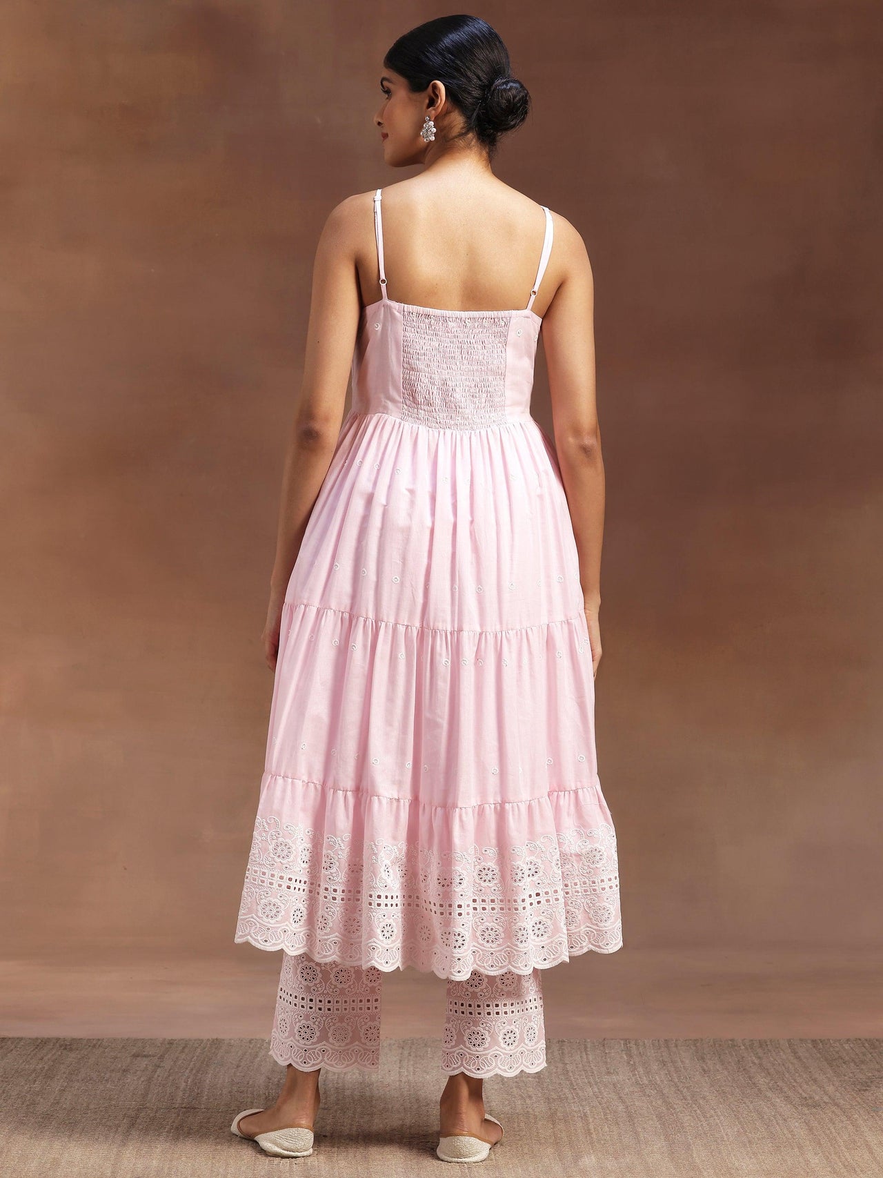 The Kiara Cut Pink Self Design Cotton Anarkali Kurta with Trousers