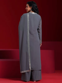 Grey Embroidered Georgette Straight Suit with Dupatta