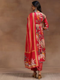 Pink Printed Silk Blend A-Line Kurta with Salwar & Dupatta