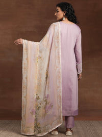 Lilac Embroidered Silk Blend Straight Suit with Dupatta