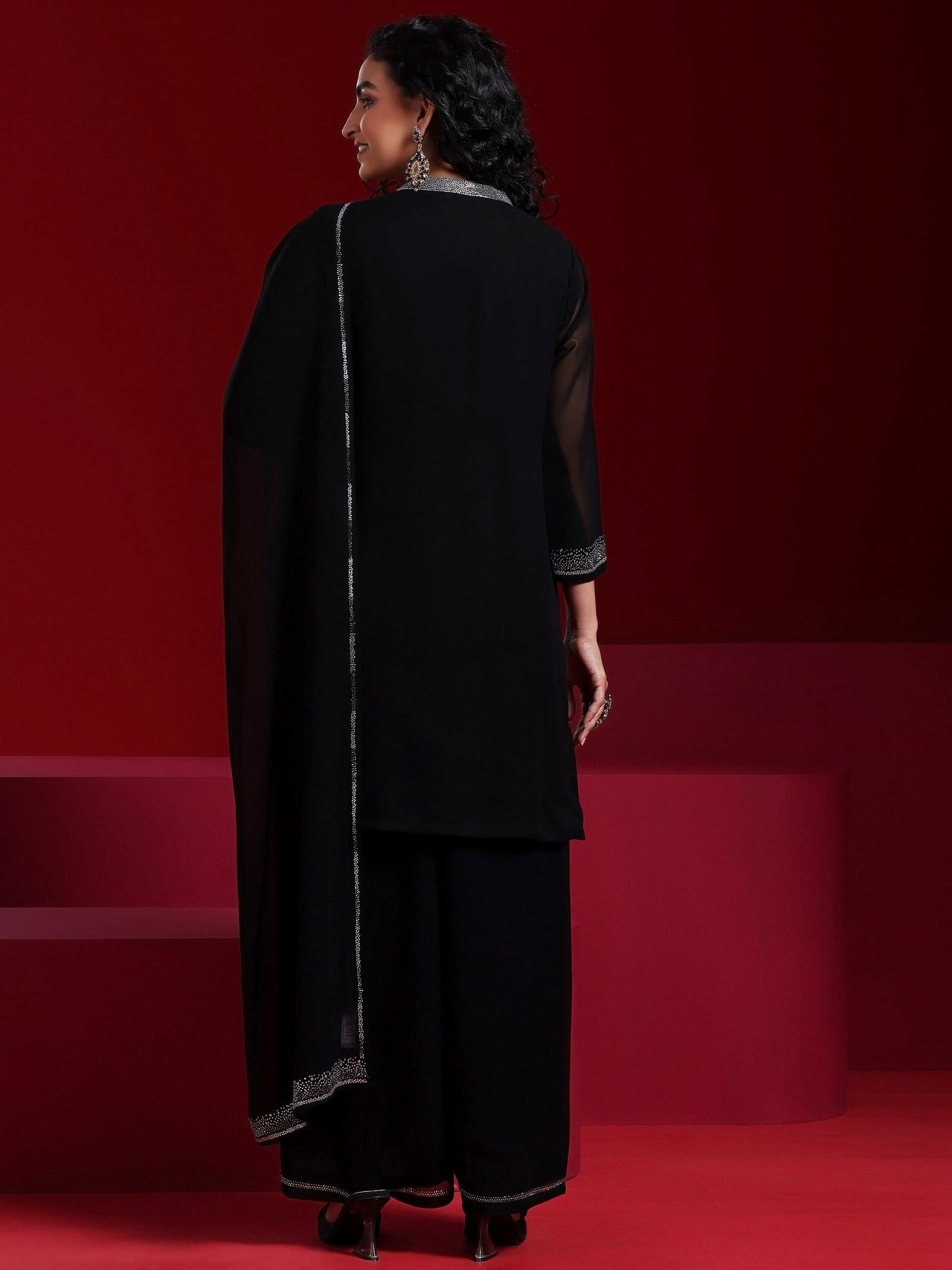 Libas Art Black Yoke Design Georgette Straight Suit with Dupatta