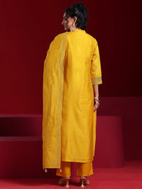 Libas Art Mustard Yoke Design Chanderi Silk Straight Suit with Dupatta