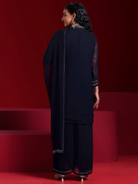 Libas Art Blue Yoke Design Georgette Straight Suit with Dupatta