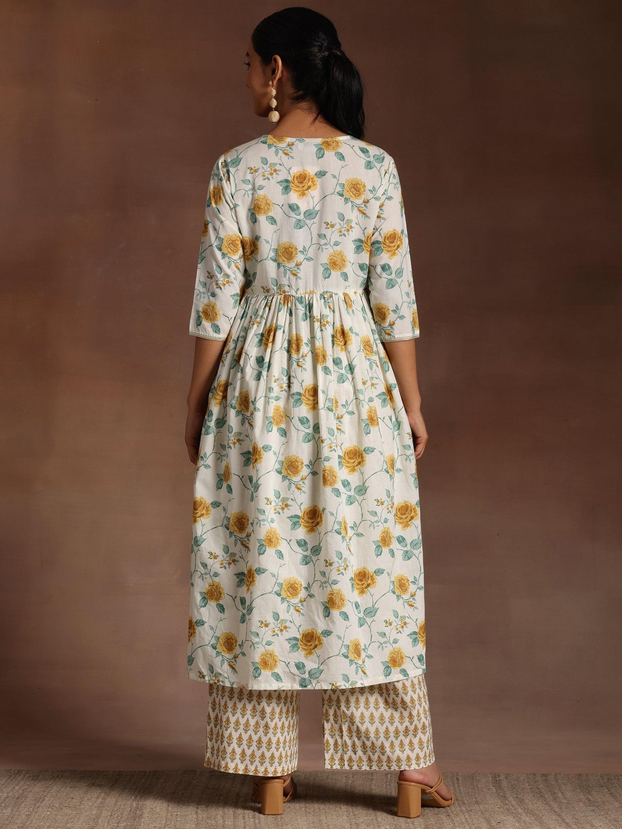 Gulkand off White Printed Cotton A-Line Kurta with Palazzos