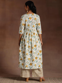 Gulkand off White Printed Cotton A-Line Kurta with Palazzos