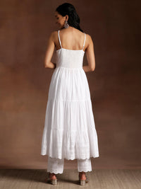 The Kiara Cut Suramya White Self Design Cotton A-Line Kurta with Trousers