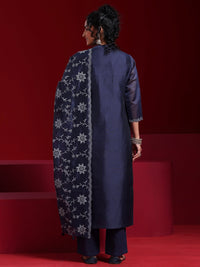 Libas Art Blue Embroidered Chanderi Silk Straight Suit with Dupatta