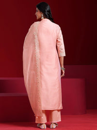 Libas Art Pink Embroidered Chanderi Silk Straight Suit with Dupatta
