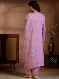Lavender Yoke Design Silk Blend Straight Suits with Dupatta