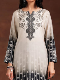 Monochrome Printed Silk Blend Straight Suit with Dupatta