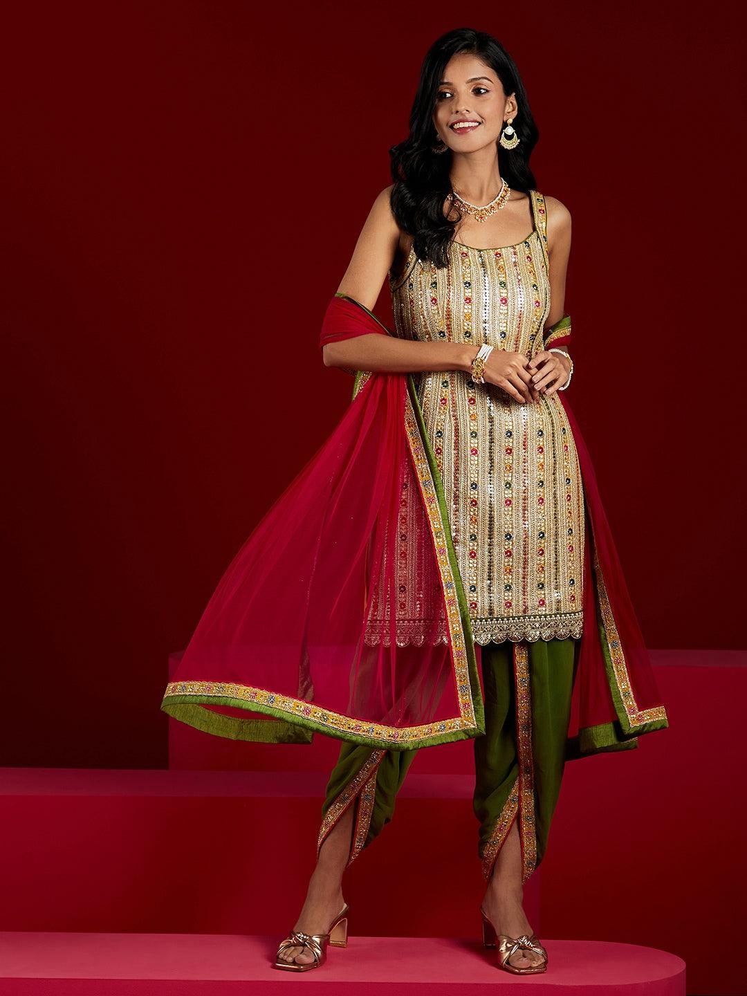 Libas Art Multicoloured Embroidered Georgette Straight Suit with Dupatta