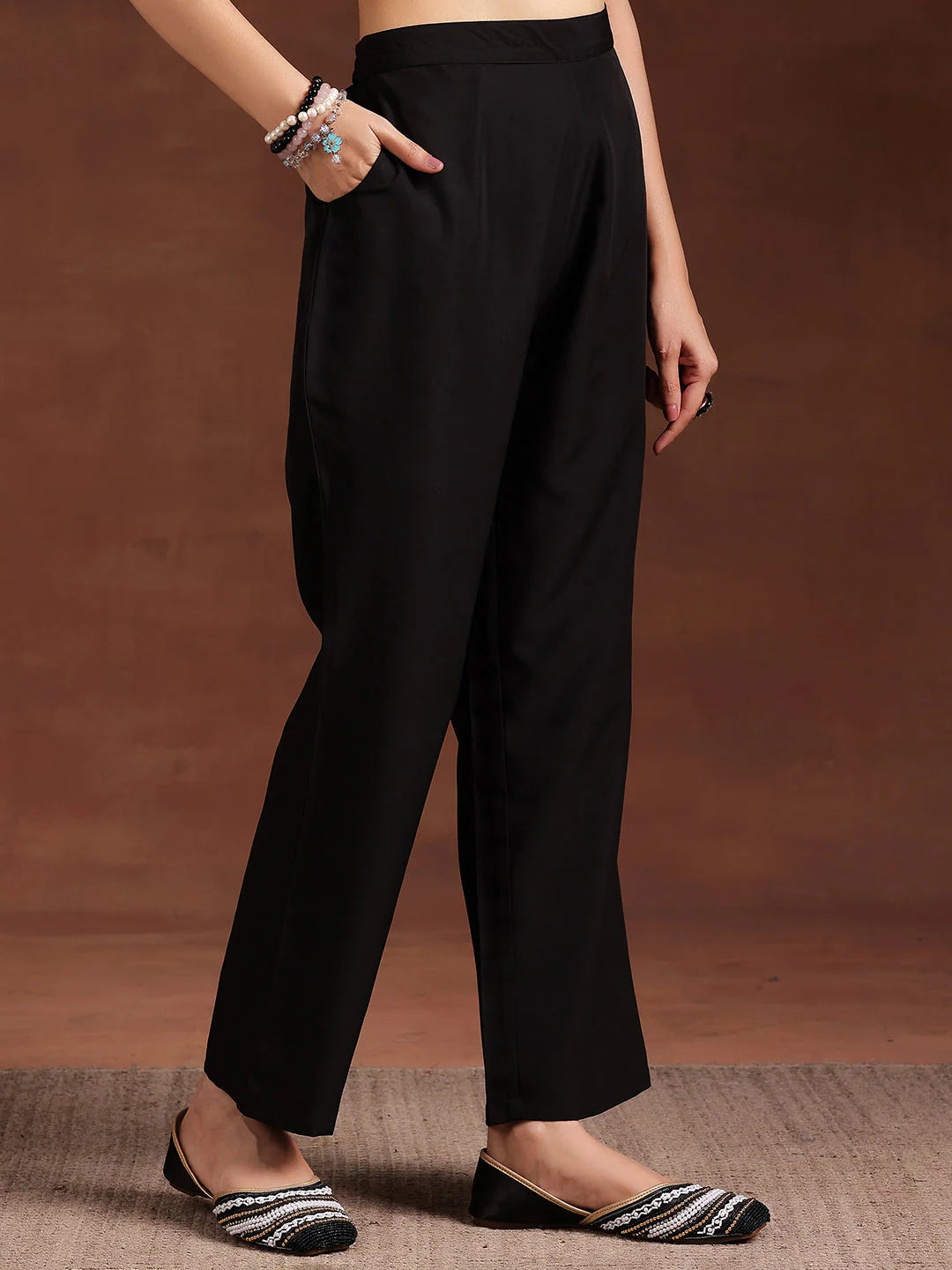 Monochrome Printed Silk Blend Straight Suit with Dupatta