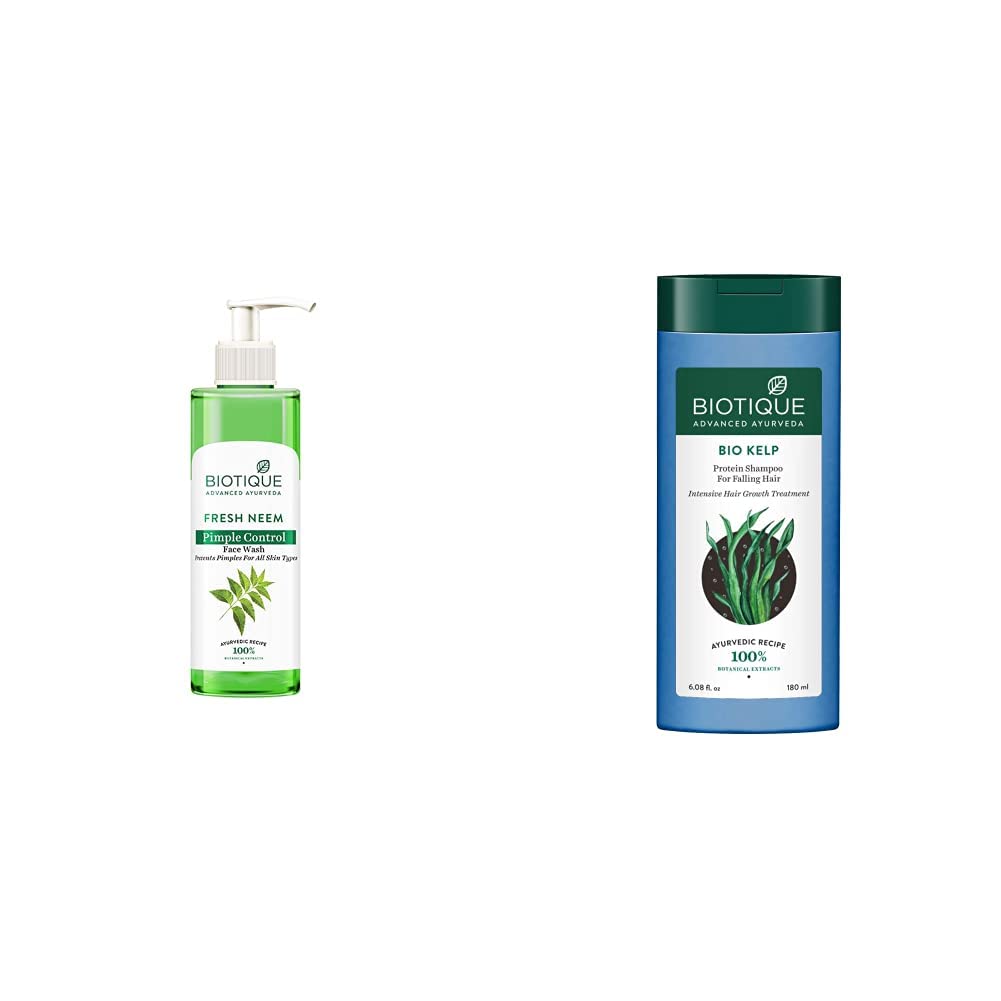 Biotique Bio Neem Purifying Face Wash, 200ml & Bio Kelp Protein Shampoo For Falling Hair Intensive Hair Regrowth Treatment, 180ml