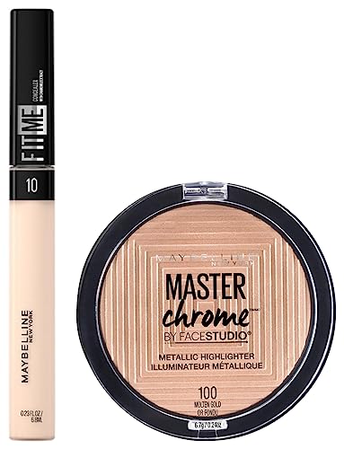 Maybelline New York Face Studio Master Chrome Metallic Highlighter, Molten Gold, 6.7g & Maybelline New York Fit Me Concealer,10 Light, 6.8ml
