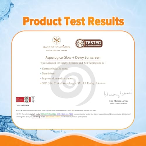 Aqualogica Glow+ Dewy Sunscreen SPF 50 PA++++ with Papaya & Vitamin C | For Dry, Sensitive, Oily & Combination Skin | UVA/B & Blue Light Protection | Travel Friendly | For Men & Women | 30g