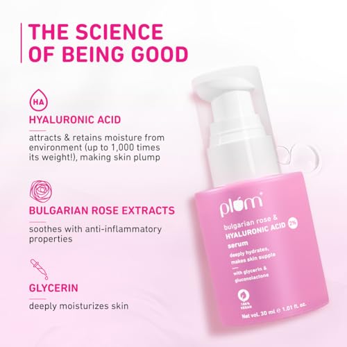 Plum 2% Hyaluronic Acid Serum with Bulgarian Rose (30 ml) | Instant Hydration for Plump & Bouncy Skin | Daily Use Face Serum| For All Skin Types | Fragrance-Free