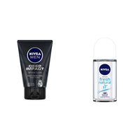 Nivea Men Face Wash, Deep Impact Intense Clean, 100g & Deodorant Roll On, Fresh Natural, 50ml