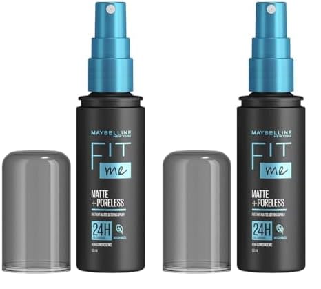 Maybelline New York Setting Spray, Transfer-proof, 24H Oil-Control Formula With Witch Hazel, Fit Me Matte + Poreless, 60 ml (Pack of 2)