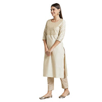Kashish Women's  Viscose Embroidered Round Neck Straight Fit Kurta