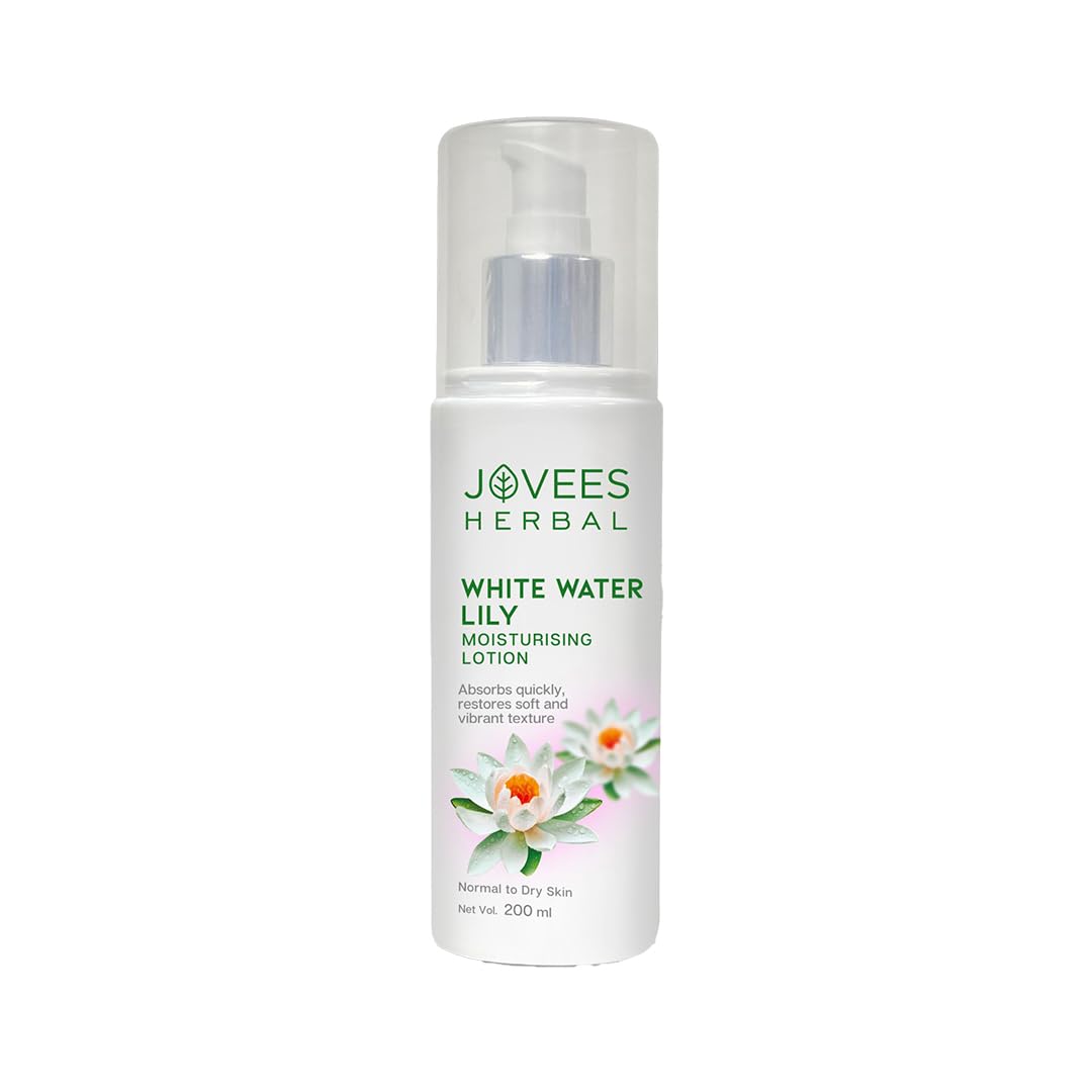 Jovees Herbal White Water Lily Moisturizing Lotion For Flawless Skin | Face Moisturiser For Everyday Use for Normal to Dry Skin | Lightweight, Non-Sticky, Optimum Moisturization- 200ML