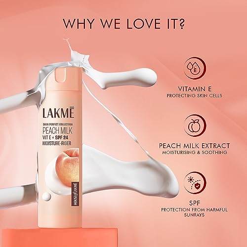 Lakme Peach Milk Ceramide Moisturizer with SPF 24 & Hyaluronic for Intense Moisturizing and Skin Protection from UVA/B Rays | With Skin Conditioner| For Dry Skin, Normal Skin & Sensitive Skin 200ml