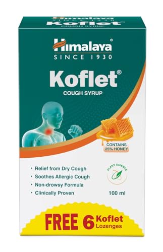 Himalaya Kolfet Cough Syrup 100 ml + 6 Koflet lozenges Free Herbal| Non-Drowsy Formula| 25% Honey| Wet & Dry Cough | Sore throat | Irritation