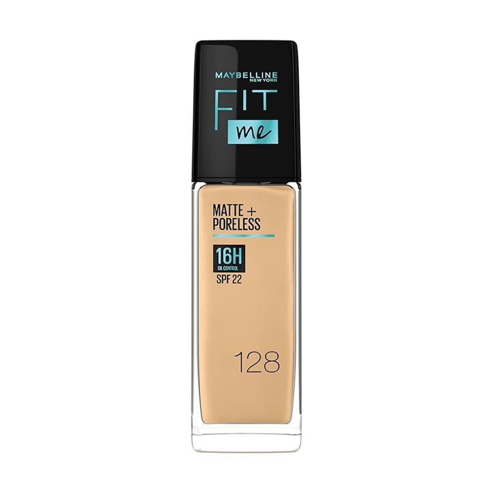 Maybelline New York Fit Me Matte+Poreless Light Coverage Liquid Foundation For Oily Skin oil, 128 Warm Nude 30Ml, Concealer, 25 Medium, 6.8Ml And Compact Powder, Shade 128 Warm Nude, 8G, Pack Of 1