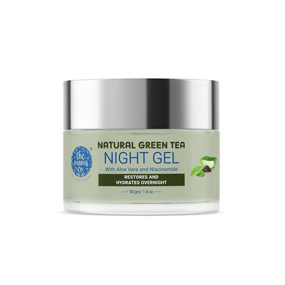 The Moms Co. Natural Green Tea Night Gel l Light Weight l Hydrating l Controls Sebum l Fights Acne l Soothing & Calming l 50 Gms