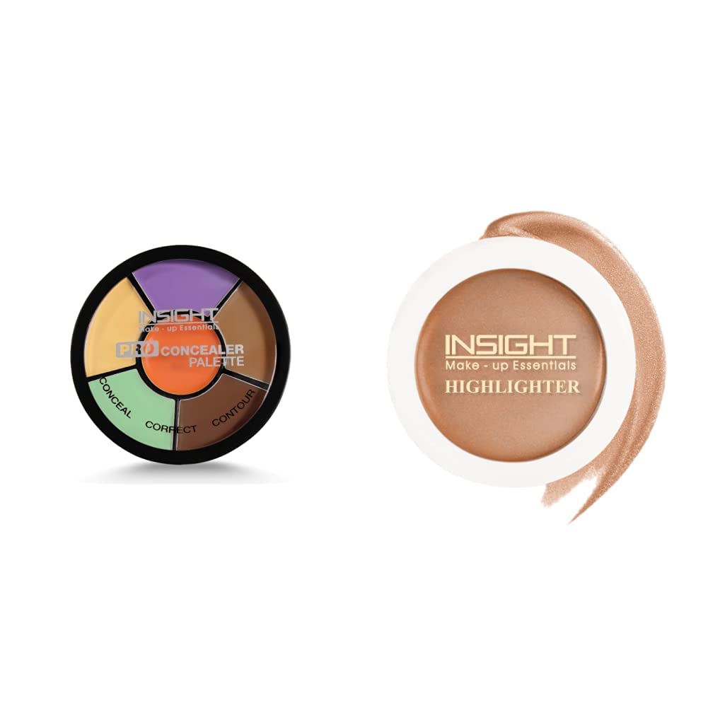 Insight Cosmetics Pro Powder Luminous Concealer Palette - Corrector, 15g & Cosmetics Glitter Makeup Highlighter, 3.5g