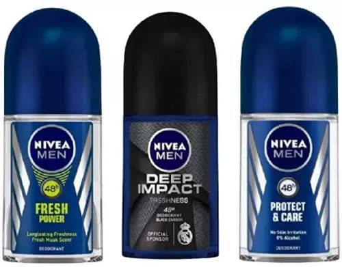 NIVEA Deodorant Roll-On Combo, Fresh Power, Deep Impact, Protect & care, 50 Ml Each Deodorant Roll-on - For Men (150 ml, Pack of 3)