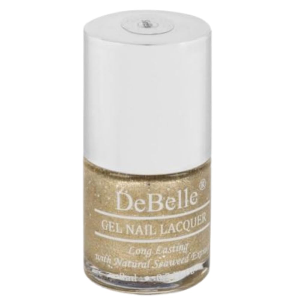 DeBelle Gel Nail Polish Sirius (Gold With Silver Glitter Sugar Finish Nail Paint)|Non UV - Gel Finish |Chip Resistant | Seaweed Enriched Formula| Long Lasting|Cruelty and Toxic Free| 8ml
