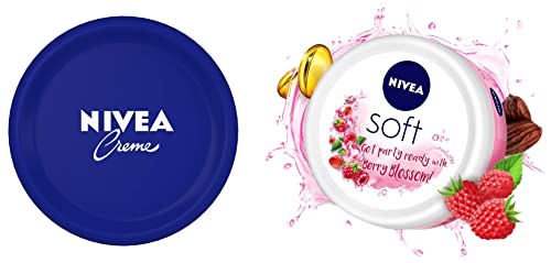 NIVEA Crème, All Season Multi-Purpose Cream, 200ml & NIVEA Soft Berry Blossom, Light Moisturizer for Face, Hand & Body, Instant Hydration Non-Greasy Cream with Vitamin E & Jojoba Oil, 200 ml