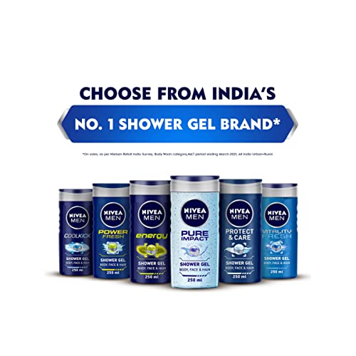 NIVEA Men Body Wash, Active Clean with Active Charcoal, Shower Gel for Body, Face & Hair, 250 ml