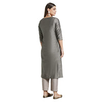 Kashish Women's  Viscose Embroidered Round Neck Straight Fit Kurta