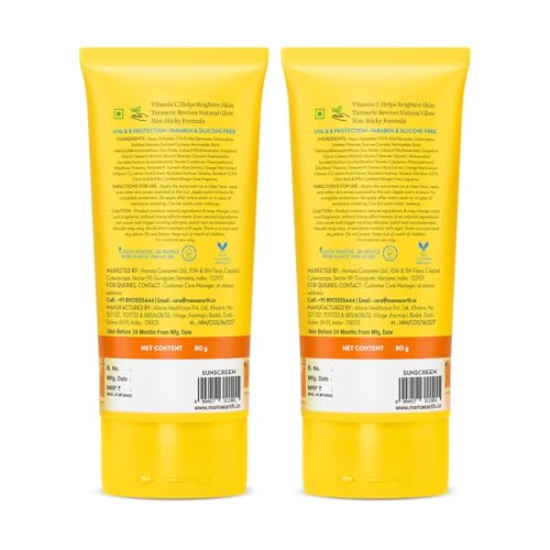 Mamaearth Vitamin C Daily Glow Sunscreen With Vitamin C & Turmeric For Sun Protection & Glow | Spf 50 & Pa++++ Protection | No White Cast | Lightweight & Non-Sticky | For All Skin Types | 80G X 2