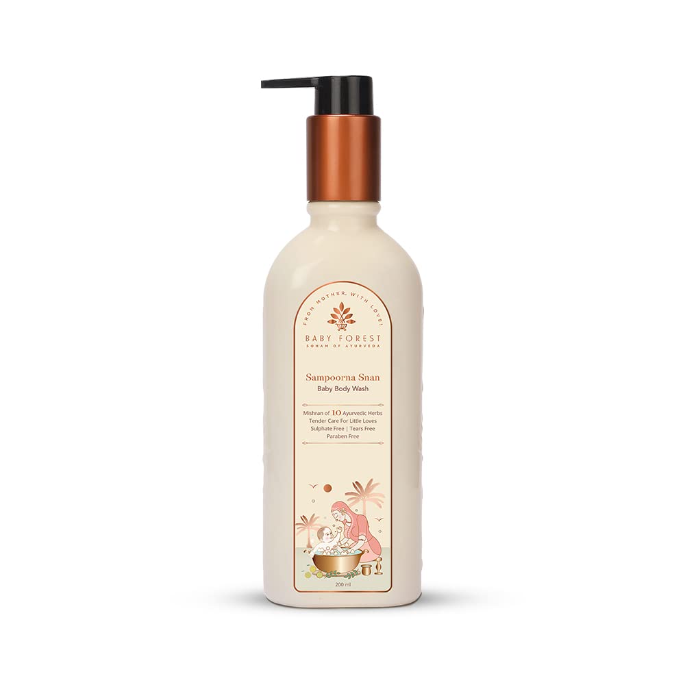 Baby Forest Sampoorna Snan Baby Body Wash | 10 Ayurvedic Herbs | Tear-Free Formula | Natural Hydration for Baby | Vegan | Cruelty-free | Plant-Based Formulation | 200 ml