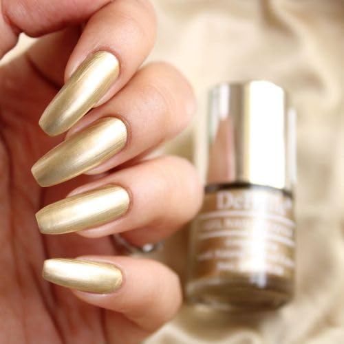 DeBelle Gel Nail Polish Chrome Gold (Metallic Gold Nail Paint)|Non UV - Gel Finish |Chip Resistant | Seaweed Enriched Formula| Long Lasting|Cruelty and Toxic Free| 8ml