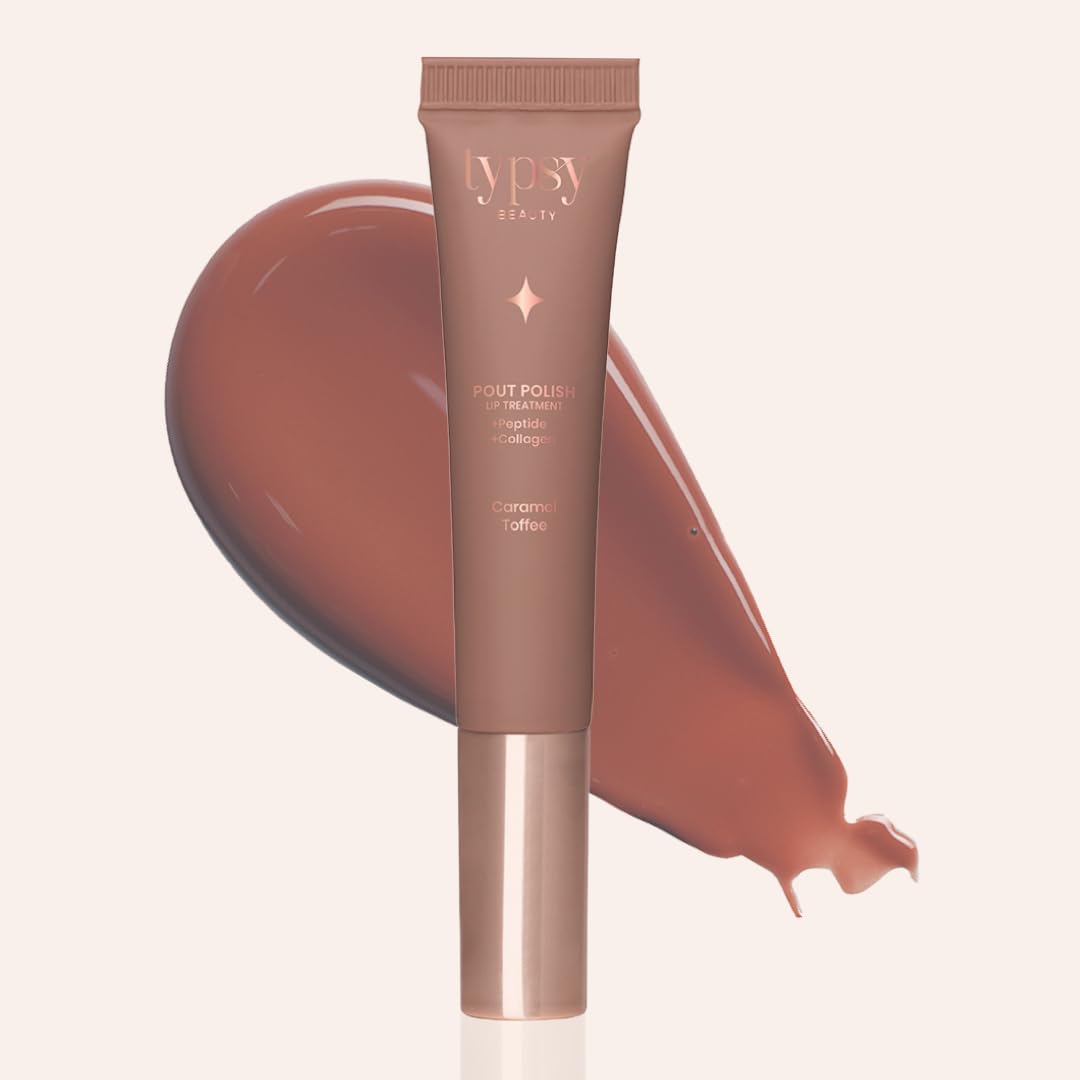 Typsy Beauty Pout Polish Peptide Lip Treatment Balm- Caramel Toffee|Plump lips with hydration|Lip Balm for Dry and Chapped lips|Lip Balm for men & women|Nude|8g