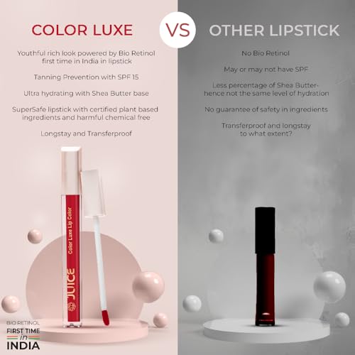 Juice Red Rebel - M01 Kiss Sensation Lipstick & Bare all Nude - M18 Color Luxe Liquid Lipstick with Goodness of Bio Retinol, & SPF 15 UV Protection