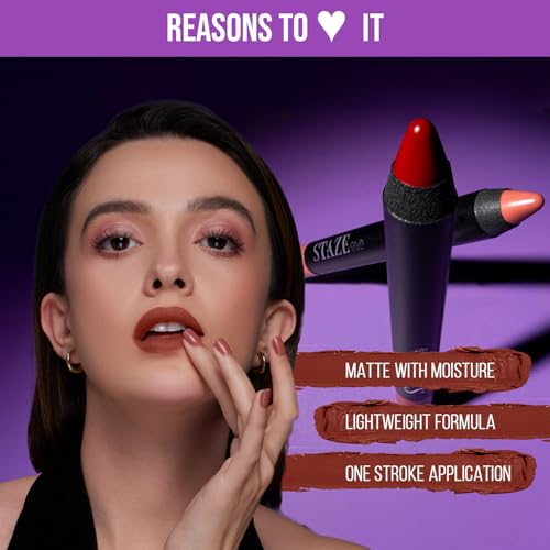 Staze 9to9 Pout On Matte + Smudgeproof Lip Crayon | Non-Drying & Transferproof | Pigmented Matte Finish | 12-Hour Stay | Lightweight | 05 Cocoa Loco | 3.5 g