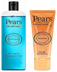 PEARS Pure and Gentle Daily Cleansing Facewash, 150 g & Pears Soft & Fresh Body Wash 250 ml (Combo Pack of 1) With Glycerin & Fresh Mint, Cooling Shower Gel for Bathing - Paraben Free, & Women